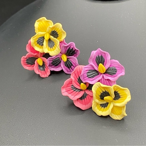 Colourful Pansy Flower Earrings - Picture 13 of 17